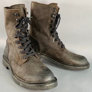 FRYE Size 10 Black Chocolate Brown Textured Roughout Leather Lace-Up Boots